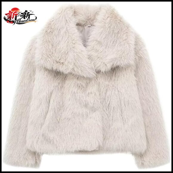 Faux Fur Jacket Long Sleeve Open Front Fluffy Coat Winter Casual